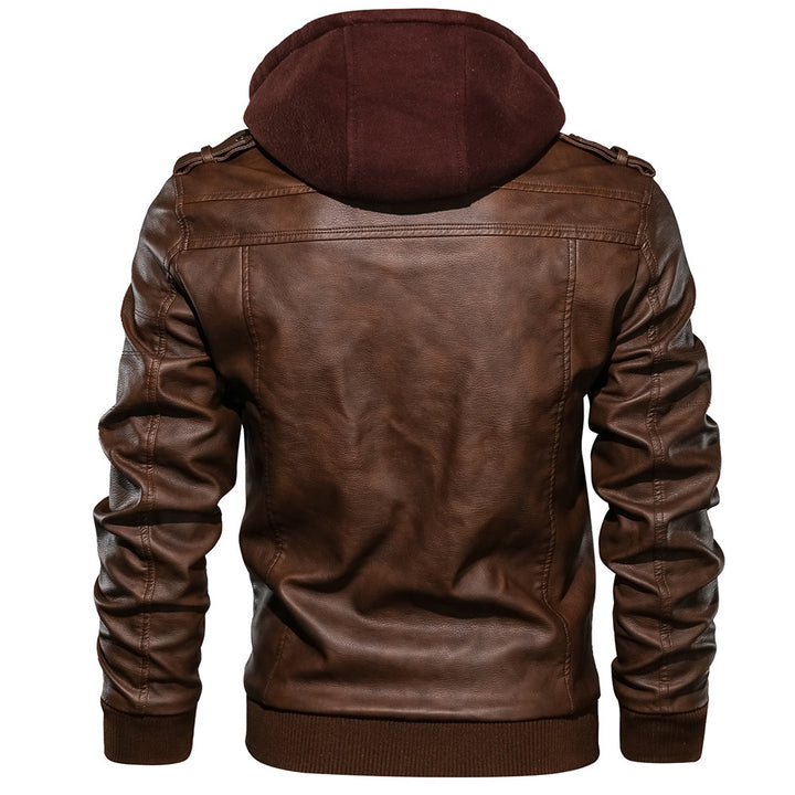 Men's Versatile Leather Jacket with Detachable Hood Lisslune