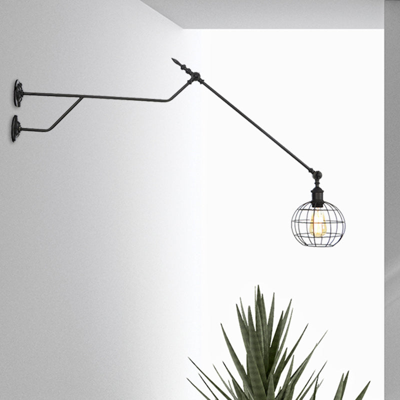 Skørter | Globe Metal Sconces Lighting Industrial Single Bulb Indoor Wall Mounted Lamp in Black with Cage