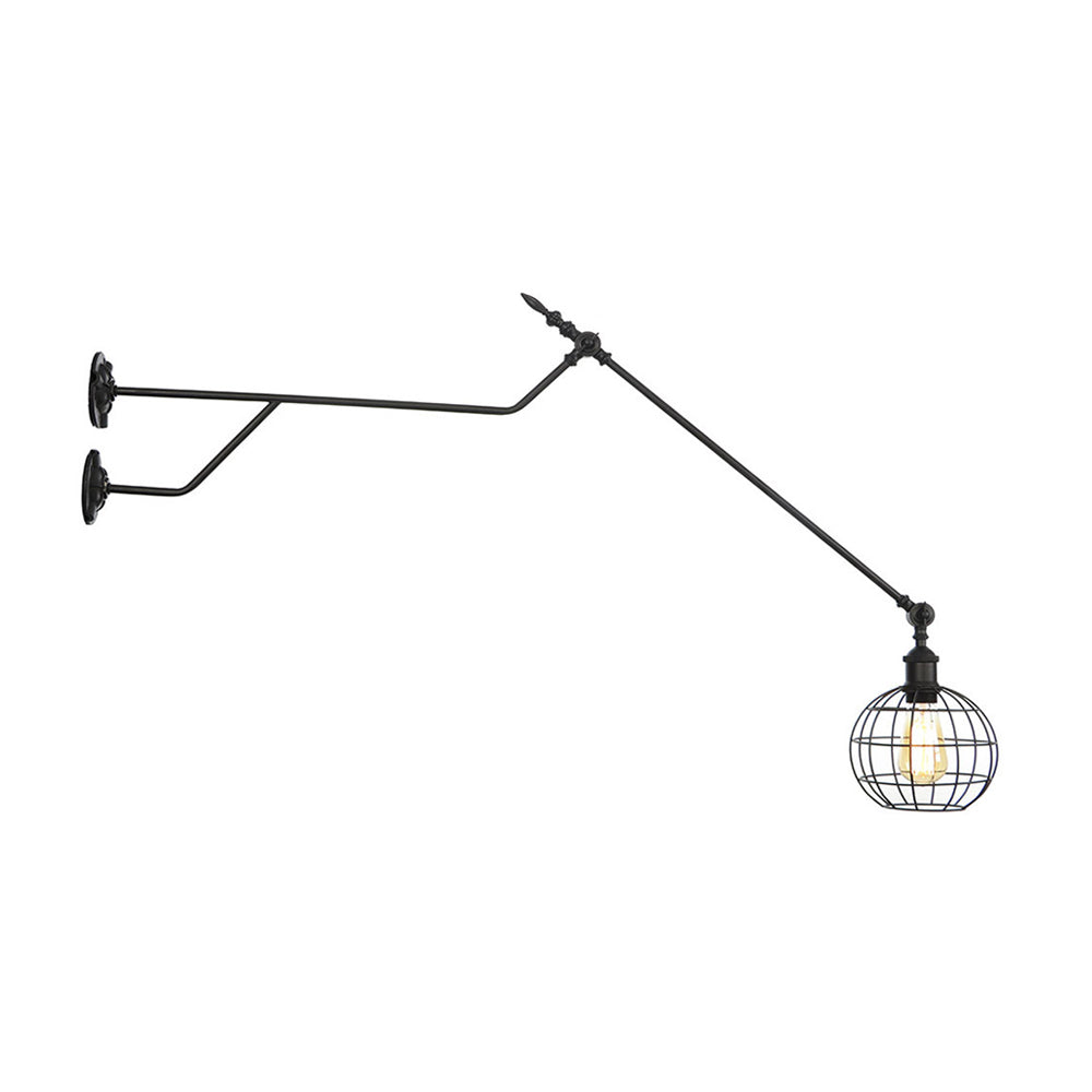 Skørter | Globe Metal Sconces Lighting Industrial Single Bulb Indoor Wall Mounted Lamp in Black with Cage