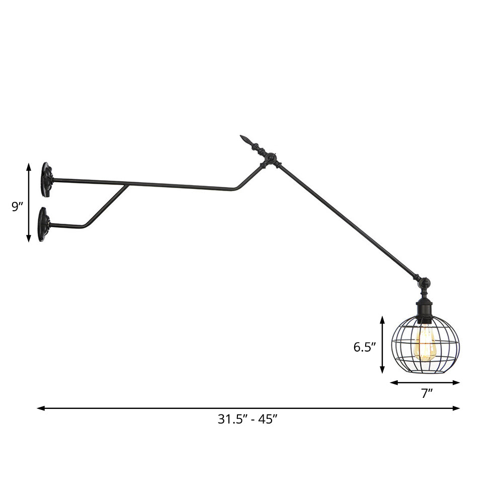 Skørter | Globe Metal Sconces Lighting Industrial Single Bulb Indoor Wall Mounted Lamp in Black with Cage