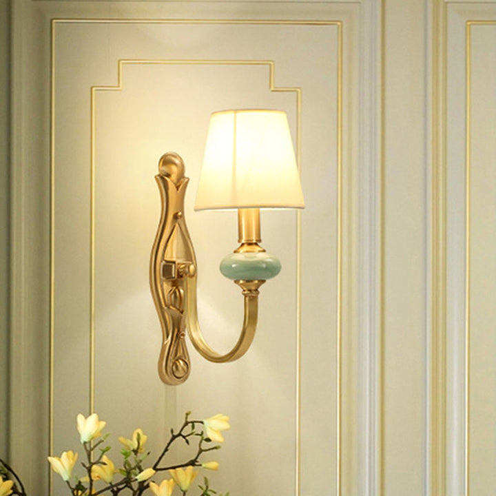 Lisslune | Contemporary conical shape wall lamp fabric single bulb living room wall lights with arc arm in gold