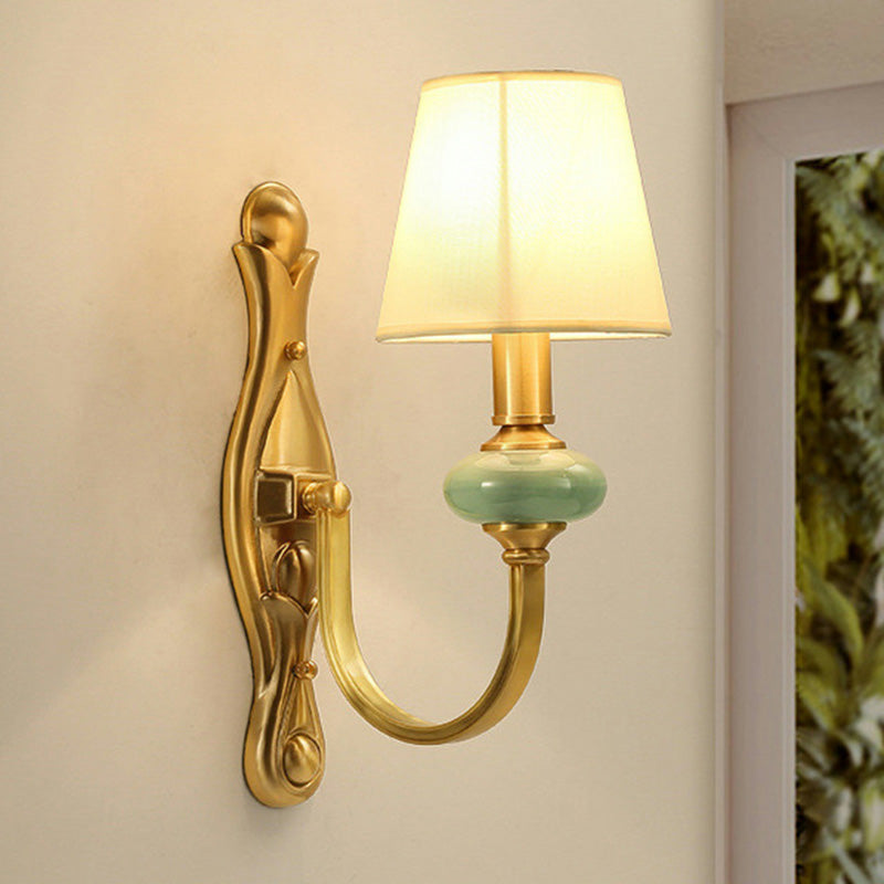 Lisslune | Contemporary conical shape wall lamp fabric single bulb living room wall lights with arc arm in gold