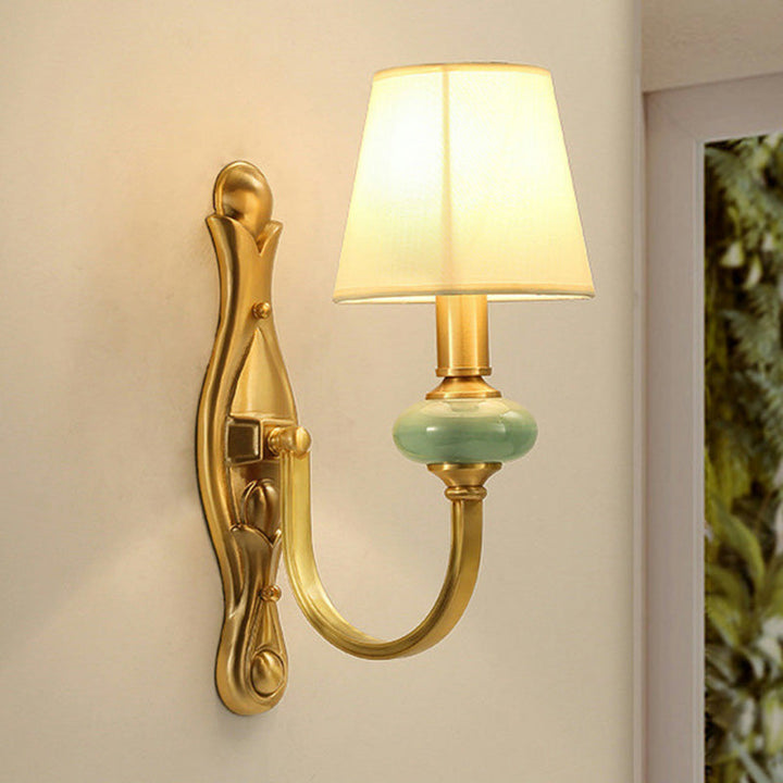 Lisslune | Contemporary conical shape wall lamp fabric single bulb living room wall lights with arc arm in gold
