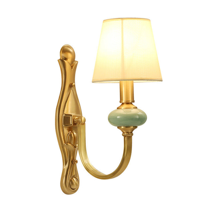 Lisslune | Contemporary conical shape wall lamp fabric single bulb living room wall lights with arc arm in gold