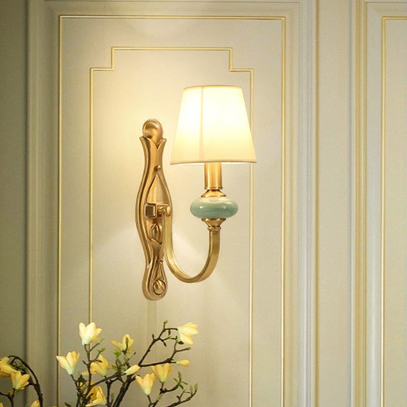 Lisslune | Arc Arm Wall Lighting Simplicity Metal Single Hall Sconces with Conical Fabric Shade in Gold