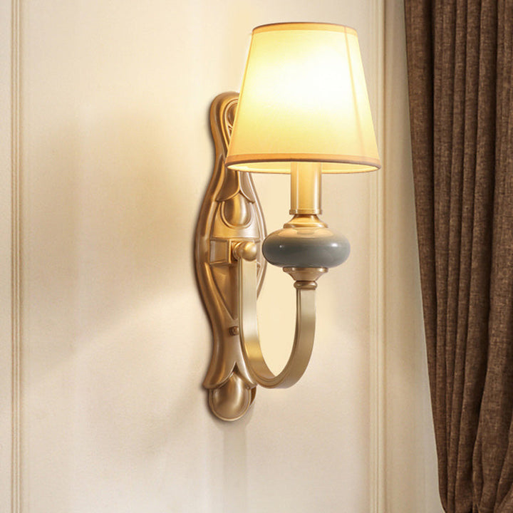 Lisslune | Arc Arm Wall Lighting Simplicity Metal Single Hall Sconces with Conical Fabric Shade in Gold