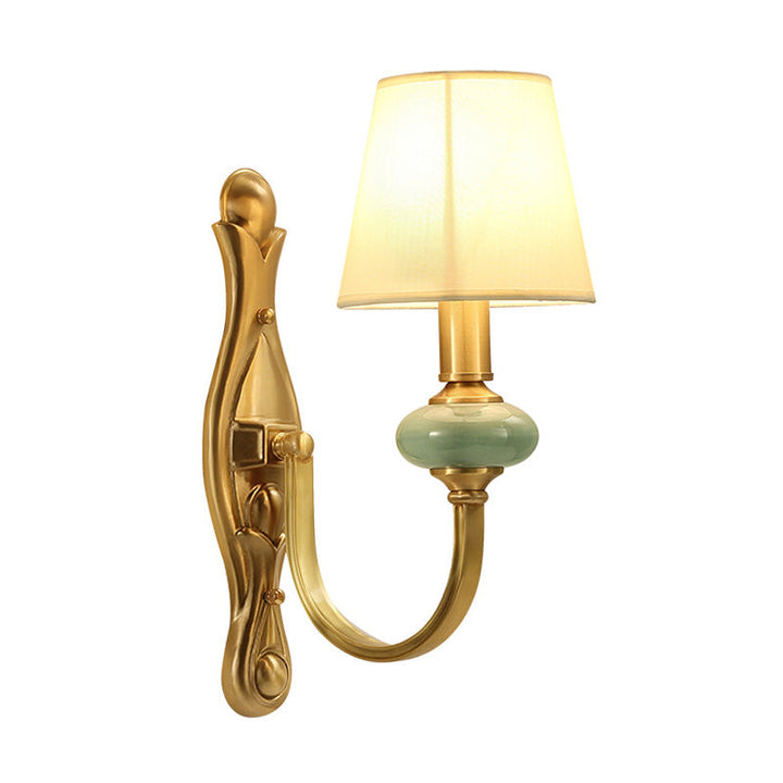Lisslune | Arc Arm Wall Lighting Simplicity Metal Single Hall Sconces with Conical Fabric Shade in Gold