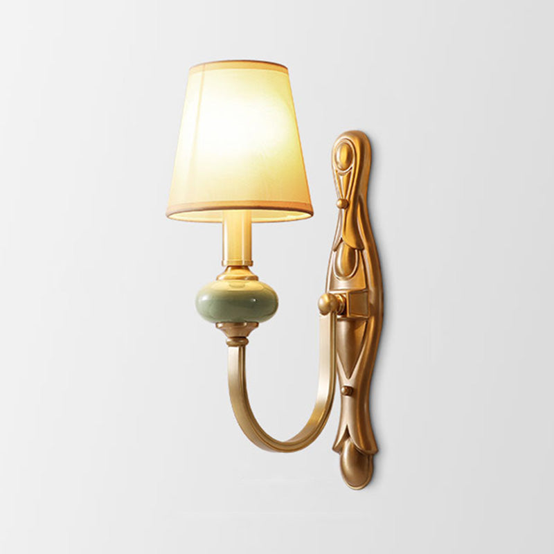 Lisslune | Arc Arm Wall Lighting Simplicity Metal Single Hall Sconces with Conical Fabric Shade in Gold