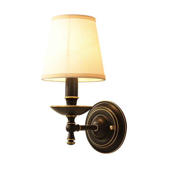 Skørter | Single-Bulb Wall Lantern Vintage Candelabrum Metal Wall-Mounted Lamp with Conical Fabric Shade in Black