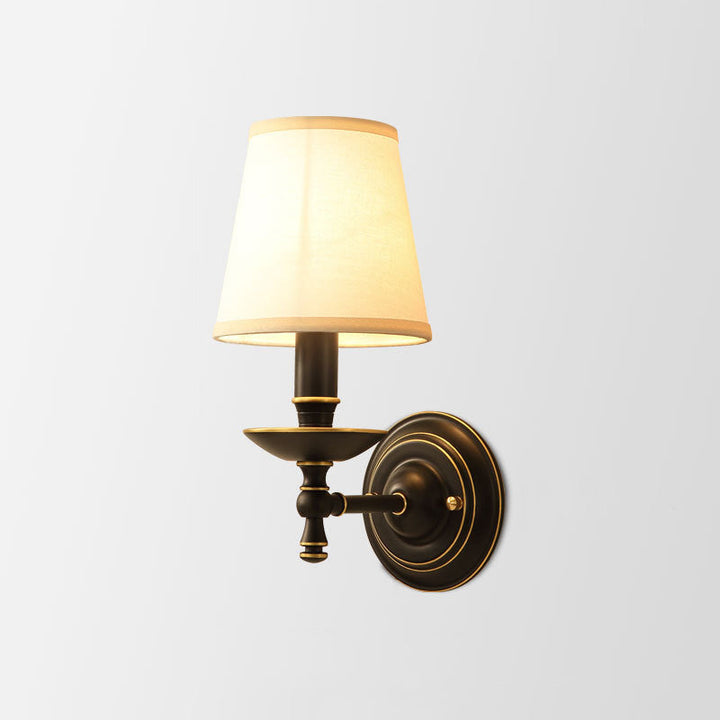 Skørter | Single-Bulb Wall Lantern Vintage Candelabrum Metal Wall-Mounted Lamp with Conical Fabric Shade in Black