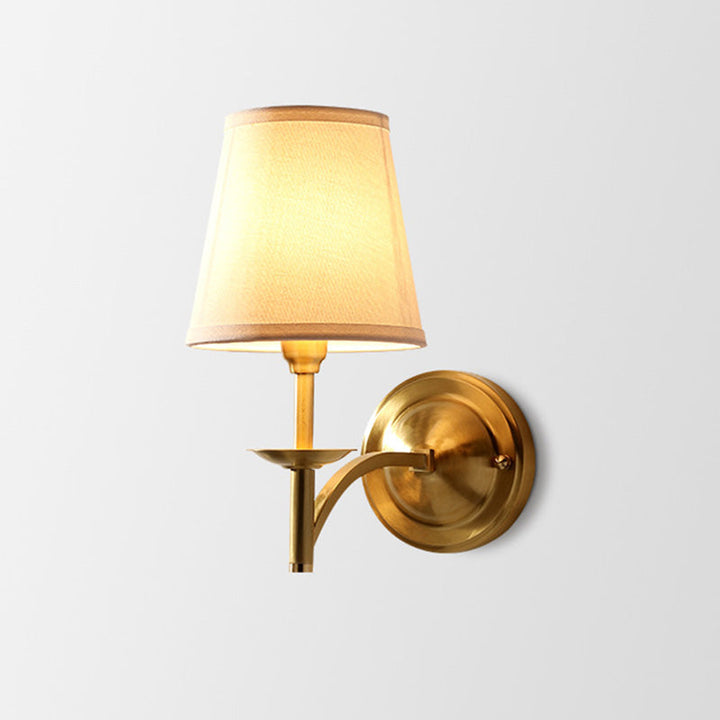 Skørter | Candle Holder Metal Wall Lamp Minimalism 1-Light Wall Mounted Lighting for the Living Room with Conical Fabric Lampshade in Gold