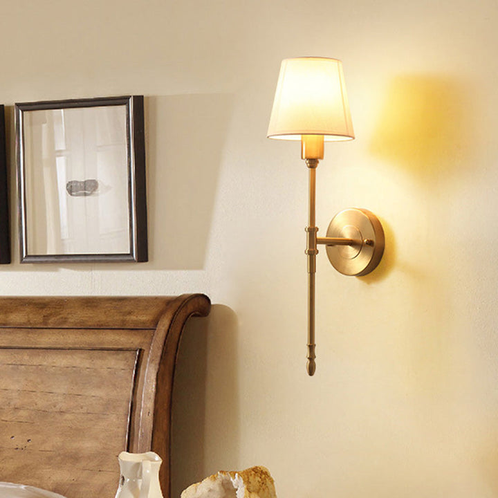 Skørter | Bronze Extended Wall Lamp Light Classic Metal Nightstand Wall Mounted Light with Cone-Shaped Fabric Shade