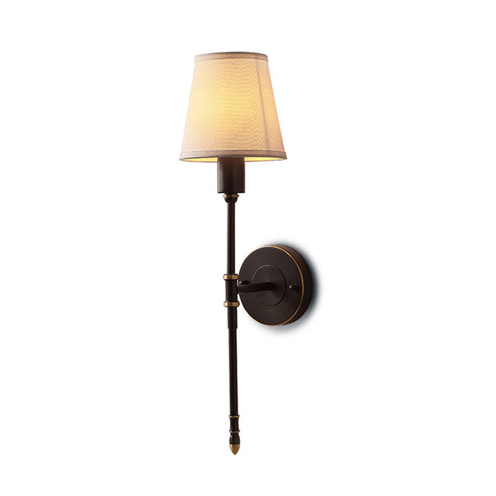 Skørter | 1 Bulb Metal Wall Light Traditional Black Extended Nightstand Wall Lamp with Conical Fabric Shade
