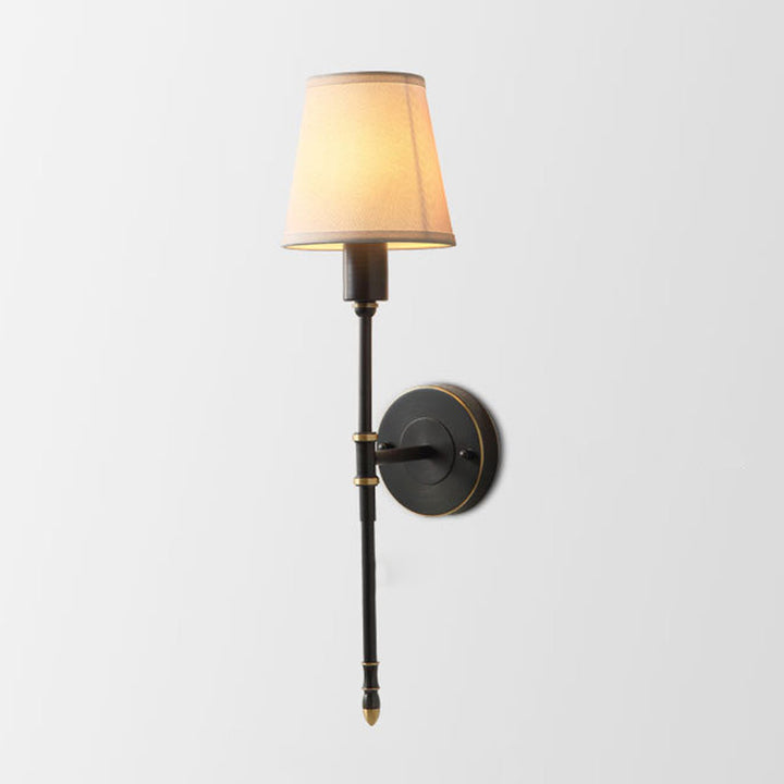 Skørter | 1 Bulb Metal Wall Light Traditional Black Extended Nightstand Wall Lamp with Conical Fabric Shade