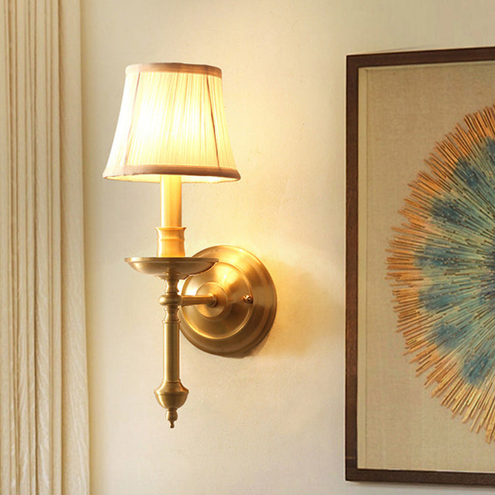 Skørter | Candle holder Living room wall lighting Vintage metal single golden wall lamp with empire fabric shade