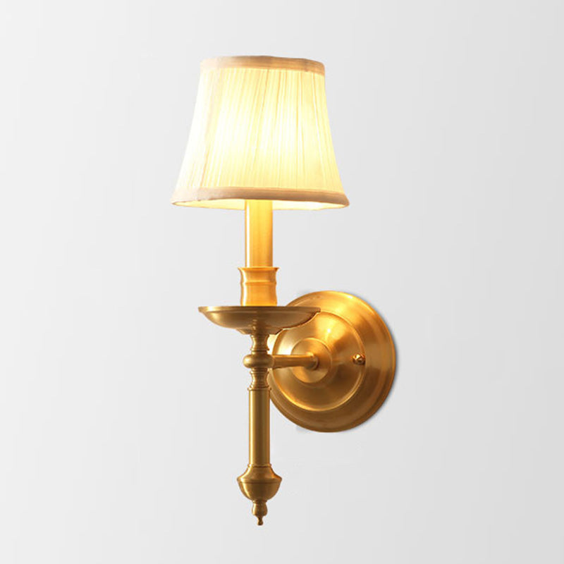 Skørter | Candle holder Living room wall lighting Vintage metal single golden wall lamp with empire fabric shade