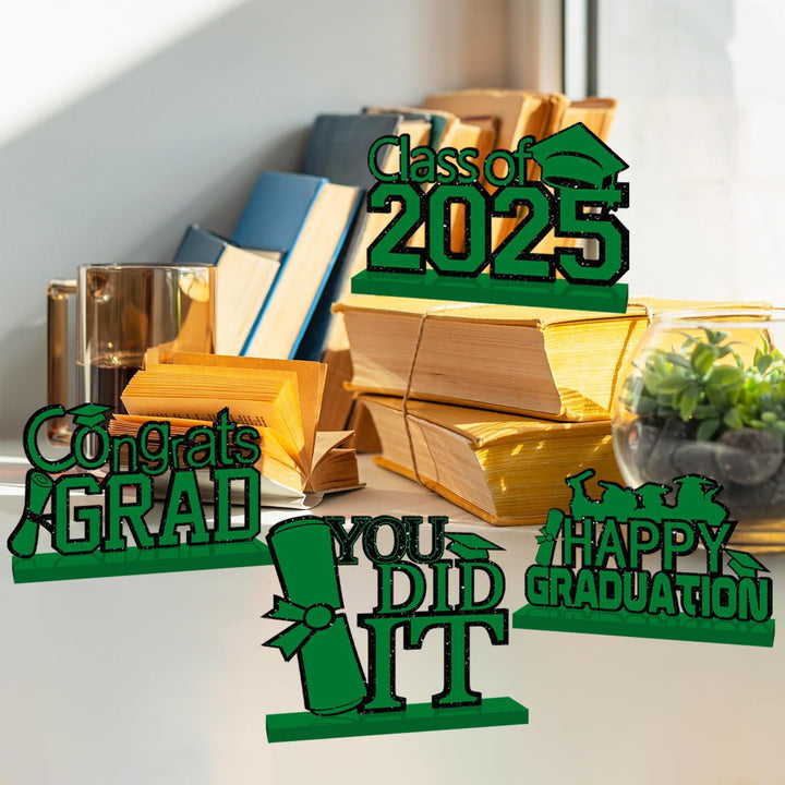 4 Piece Black and Gold Graduation Decorations Class of 2025 Congratulations Graduate Wood Table Centerpieces Graduate Table Decor Congratulations Tiered Shelf Decor for 2025 Graduation Decorations