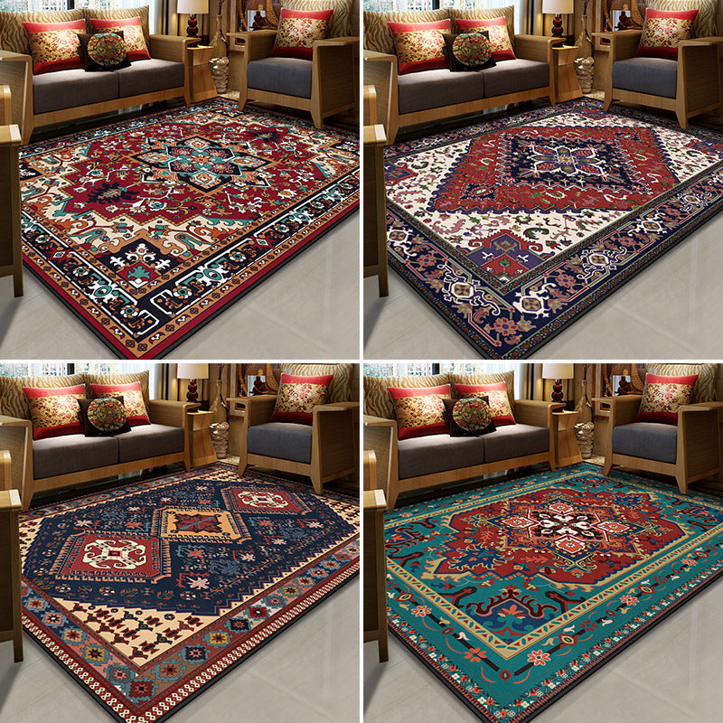 Lisslune | Stralendel Multi-colored Flower Rug Synthetic Moroccan Rug Washable Pet-friendly Non-slip Rug for Room