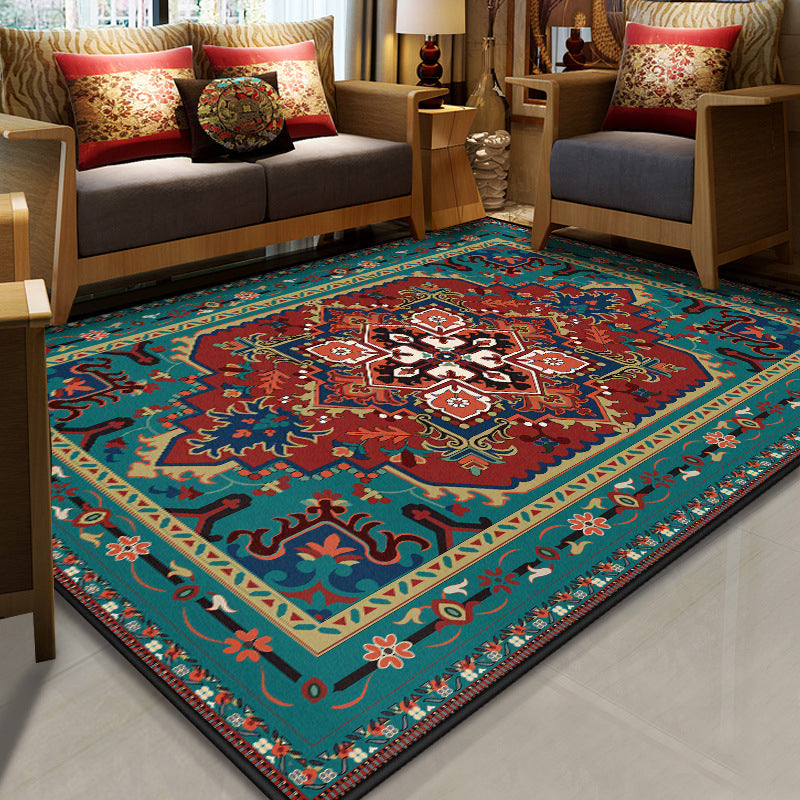 Lisslune | Stralendel Multi-colored Flower Rug Synthetic Moroccan Rug Washable Pet-friendly Non-slip Rug for Room