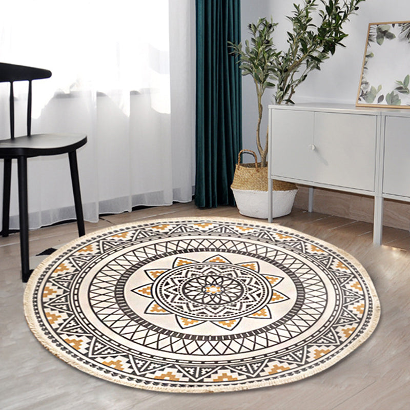 Lisslune | Boho-Chic Bedroom Rug Multicolored Mandala Rug Made of Cotton Washable Area Rug