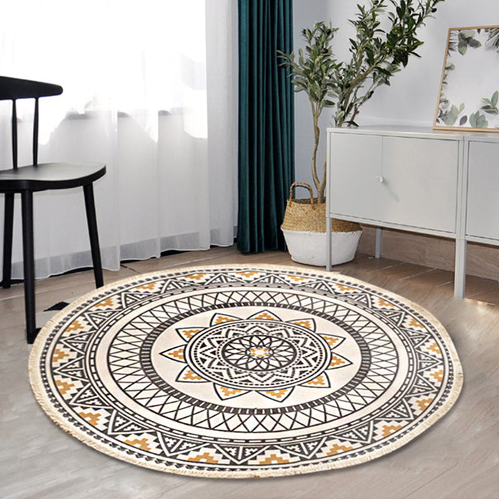 Lisslune | Boho-Chic Bedroom Rug Multicolored Mandala Rug Made of Cotton Washable Area Rug