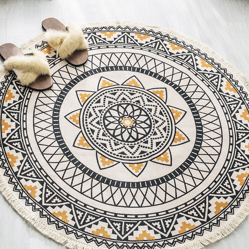 Lisslune | Boho-Chic Bedroom Rug Multicolored Mandala Rug Made of Cotton Washable Area Rug