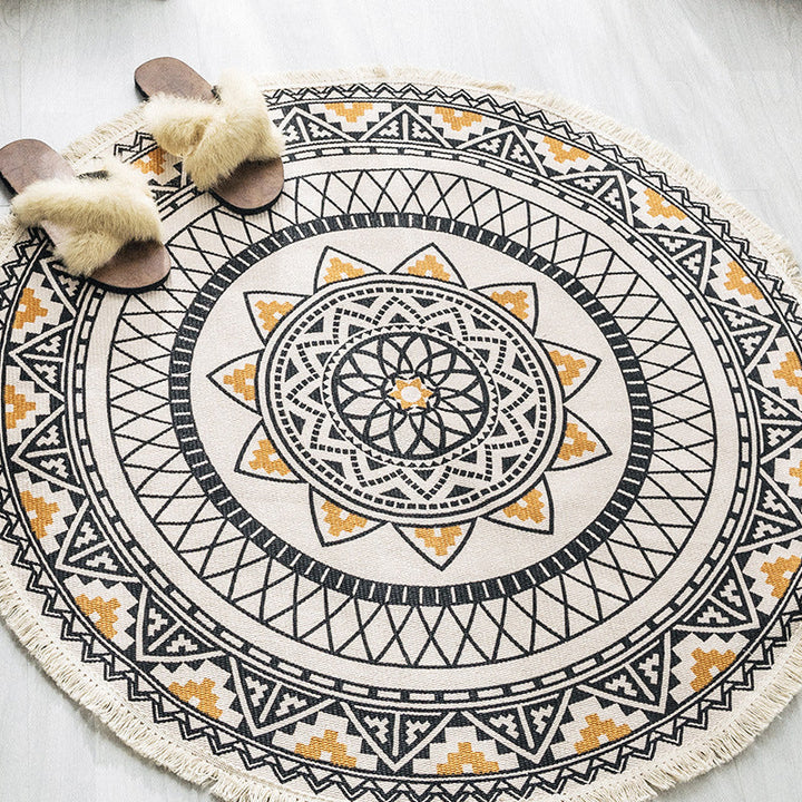 Lisslune | Boho-Chic Bedroom Rug Multicolored Mandala Rug Made of Cotton Washable Area Rug
