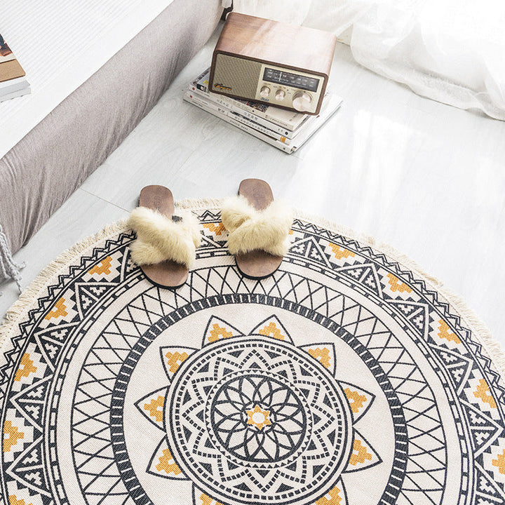 Lisslune | Boho-Chic Bedroom Rug Multicolored Mandala Rug Made of Cotton Washable Area Rug