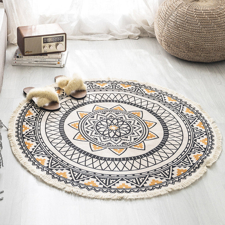 Lisslune | Boho-Chic Bedroom Rug Multicolored Mandala Rug Made of Cotton Washable Area Rug