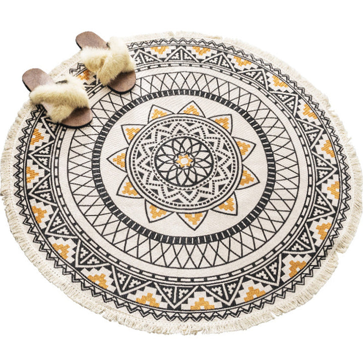 Lisslune | Boho-Chic Bedroom Rug Multicolored Mandala Rug Made of Cotton Washable Area Rug