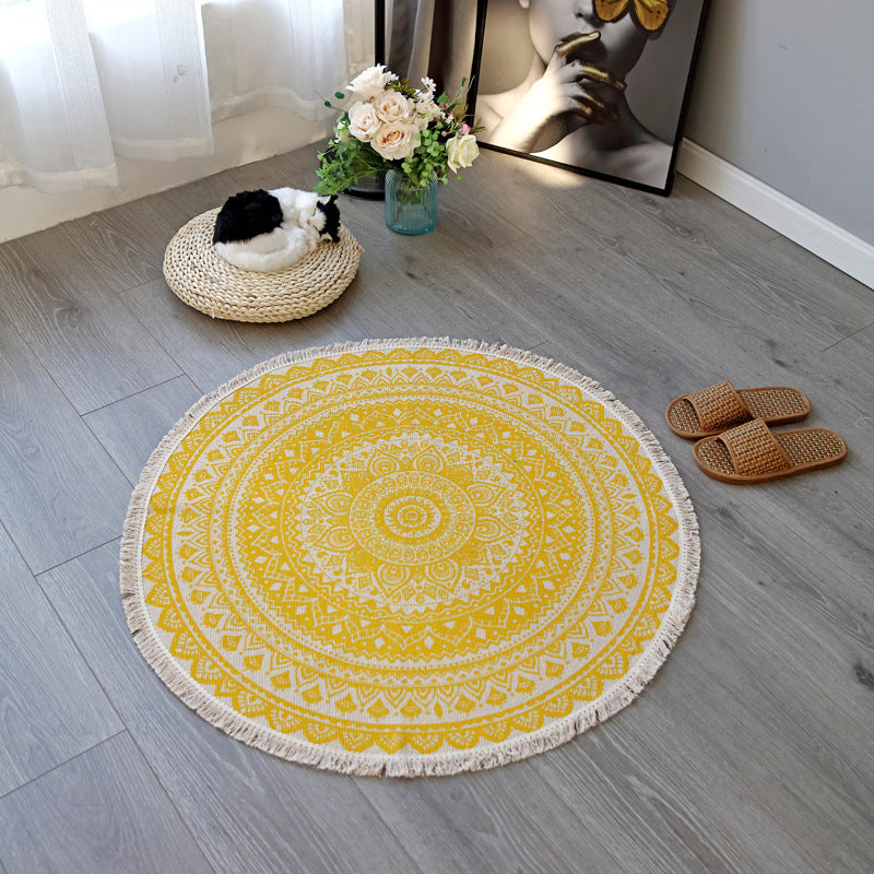 Lisslune | Boho-Chic Bedroom Rug Multicolored Mandala Rug Made of Cotton Washable Area Rug