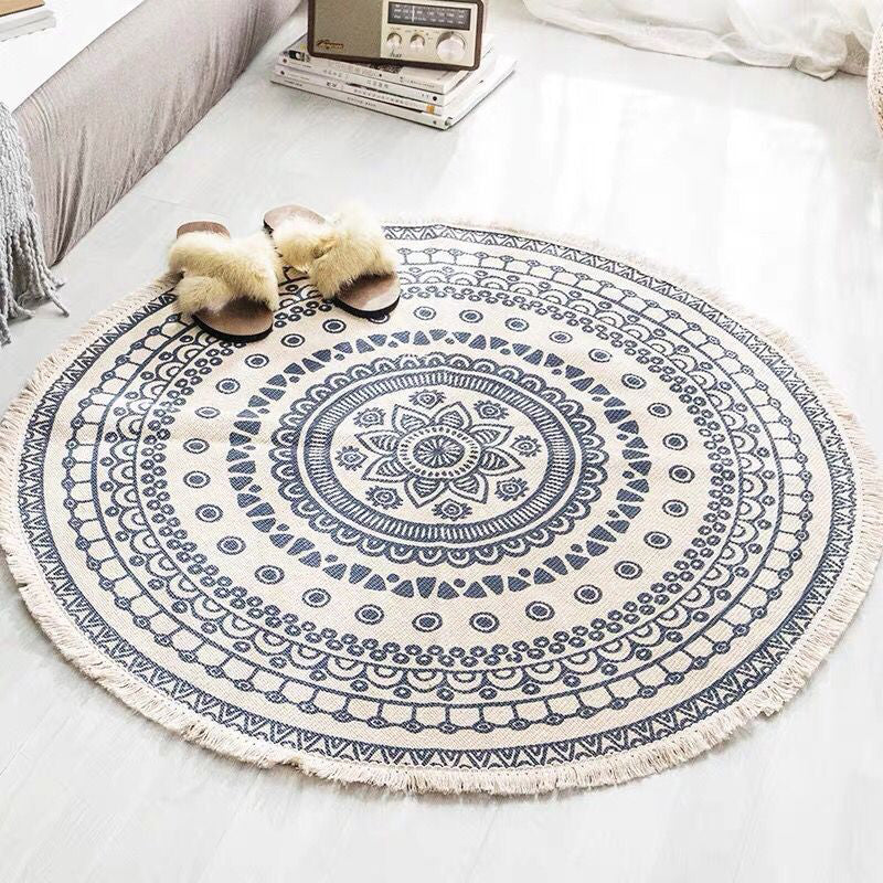 Lisslune | Boho-Chic Bedroom Rug Multicolored Mandala Rug Made of Cotton Washable Area Rug