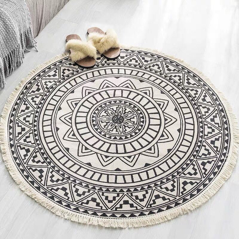 Lisslune | Boho-Chic Bedroom Rug Multicolored Mandala Rug Made of Cotton Washable Area Rug