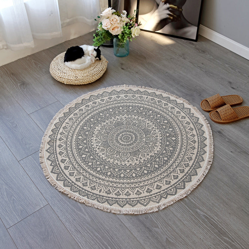 Lisslune | Boho-Chic Bedroom Rug Multicolored Mandala Rug Made of Cotton Washable Area Rug