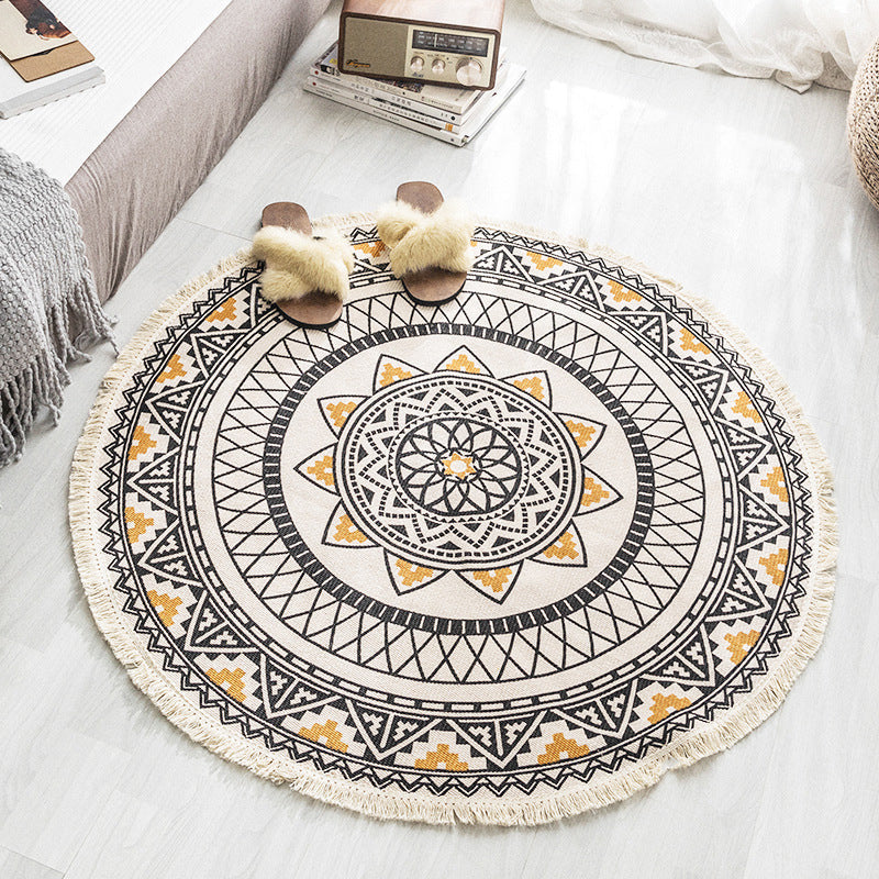 Lisslune | Boho-Chic Bedroom Rug Multicolored Mandala Rug Made of Cotton Washable Area Rug