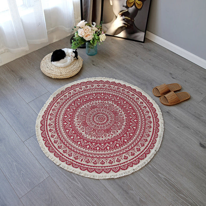 Lisslune | Boho-Chic Bedroom Rug Multicolored Mandala Rug Made of Cotton Washable Area Rug