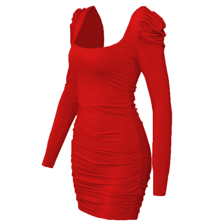 Damen Raffiniertes Mini-Kleid mit Raffung und Ballonärmeln Lisslune