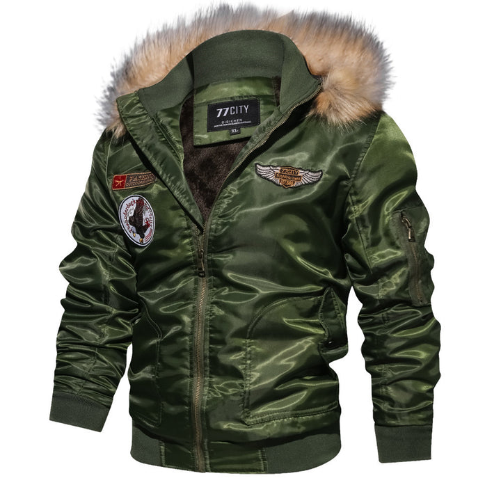 Men's Fashion Bomber Jacket with Removable Synthetic Fur Collar Lisslune