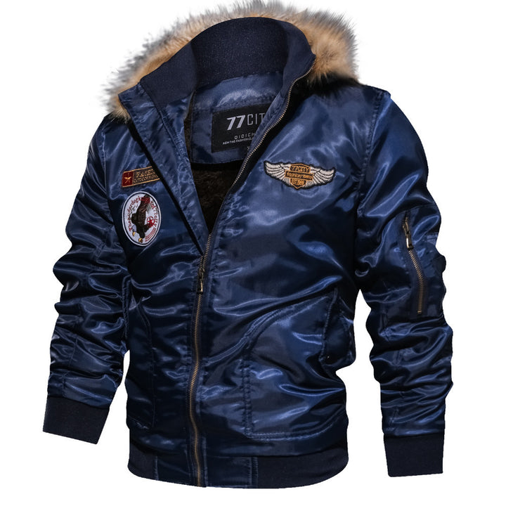 Men's Fashion Bomber Jacket with Removable Synthetic Fur Collar Lisslune