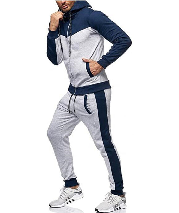 Men's sporty tracksuit set with hood and stylish contrast seams Lisslune