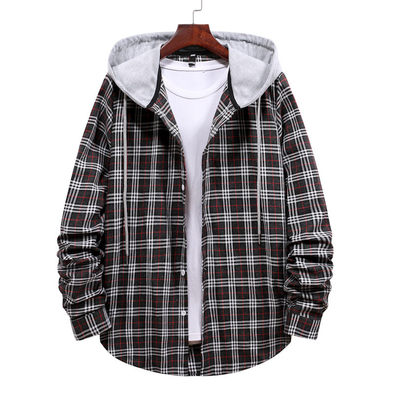 Men's shirt with integrated hood and fashionable check design Lisslune