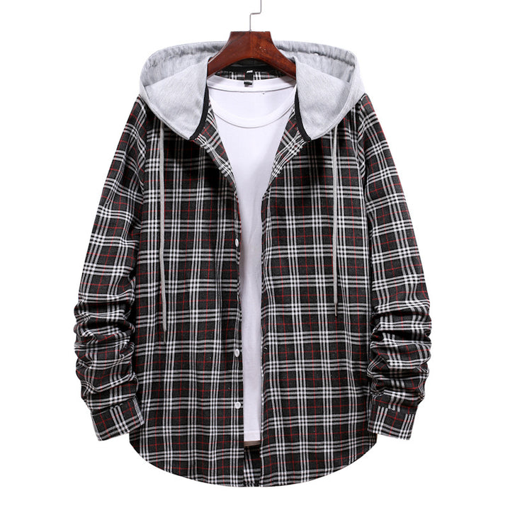 Men's shirt with integrated hood and fashionable check design Lisslune