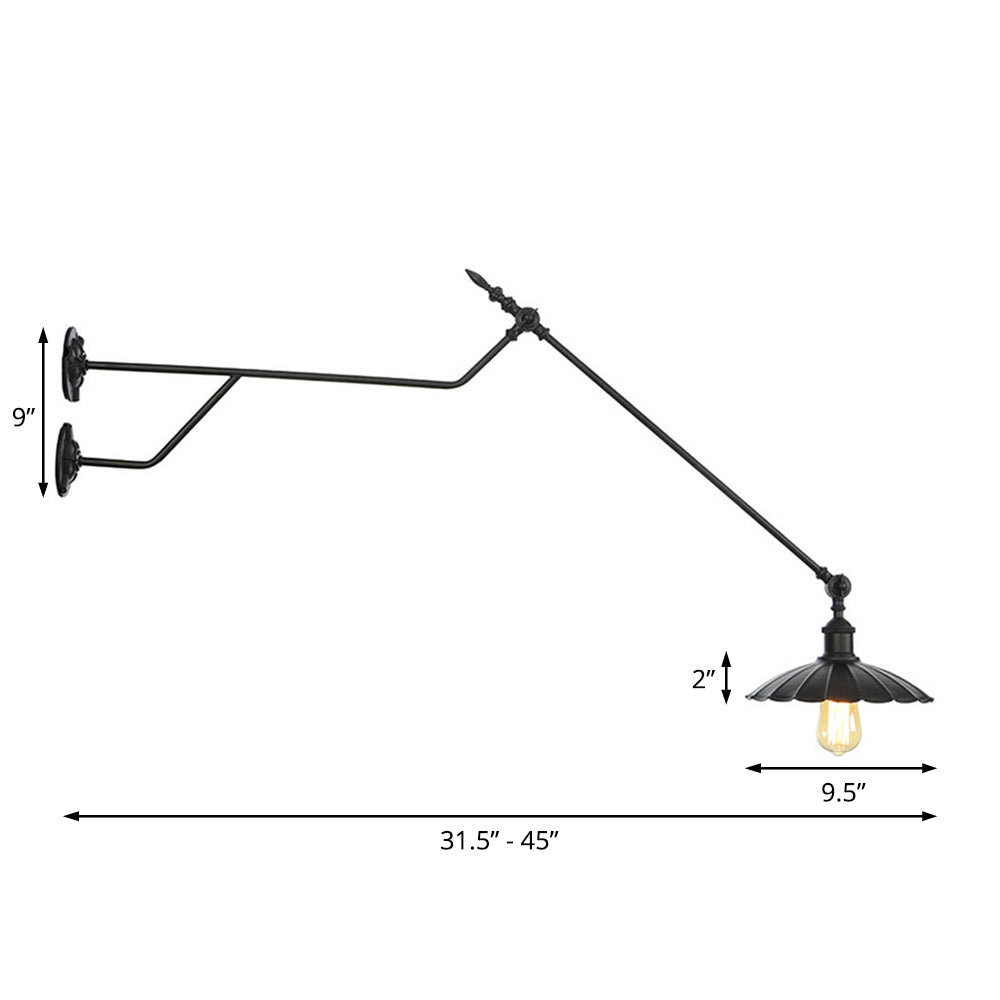 Skørter | Metal Matte Black Wall Lamp Barn/Bowl 1-Light Industrial Wall Lighting for Indoor