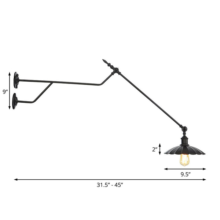 Skørter | Metal Matte Black Wall Lamp Barn/Bowl 1-Light Industrial Wall Lighting for Indoor