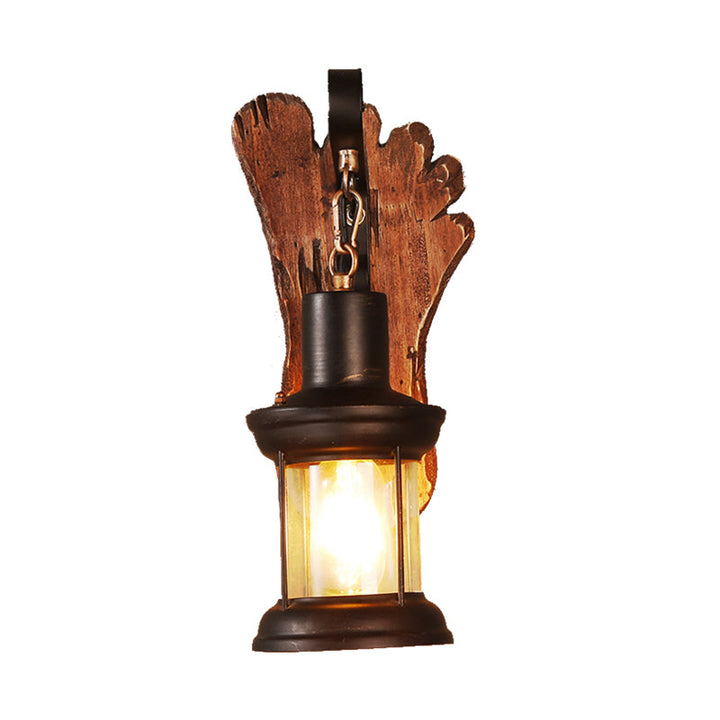 Lisslune | Kerosene Dining Room Wall Lamp Coastal Clear Glass 1 Light Black Wall Lamp Light Fixture with Wooden Base/Axe Backplate