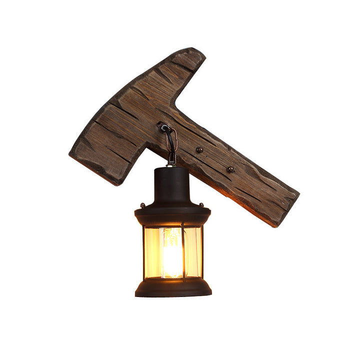 Lisslune | Kerosene Dining Room Wall Lamp Coastal Clear Glass 1 Light Black Wall Lamp Light Fixture with Wooden Base/Axe Backplate