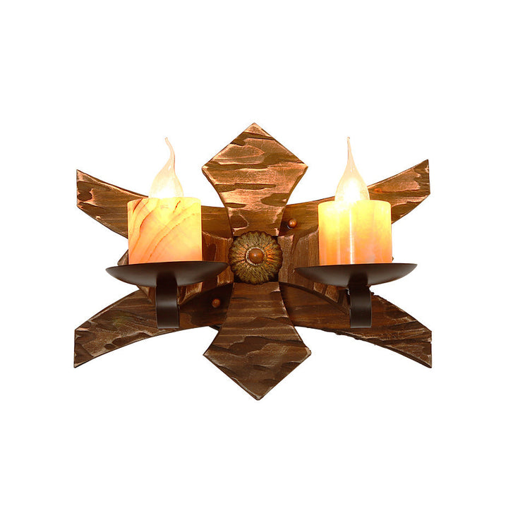 Lisslune | Black Candle/Lantern Wall Lighting Vintage Style Clear Glass/Marble 2-Light Indoor Wall Sconce with Wooden Back Plate