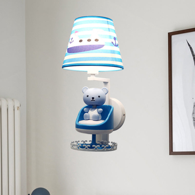 Skørter | Nursing Room Toy Bear Wall Lamp with Ship Fabric 1 Head Children Blue Wall Lamp