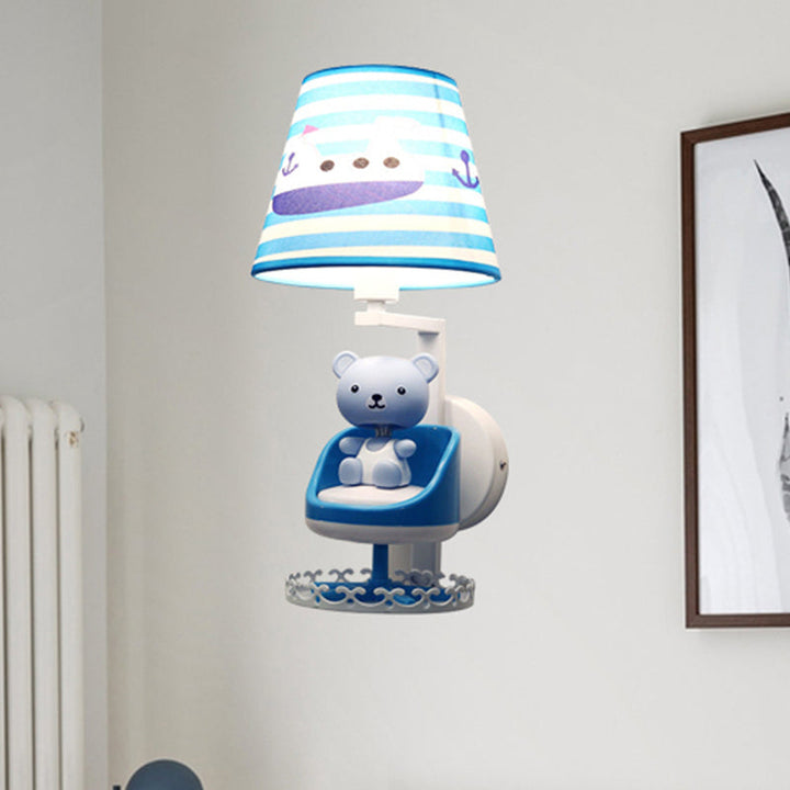 Skørter | Nursing Room Toy Bear Wall Lamp with Ship Fabric 1 Head Children Blue Wall Lamp