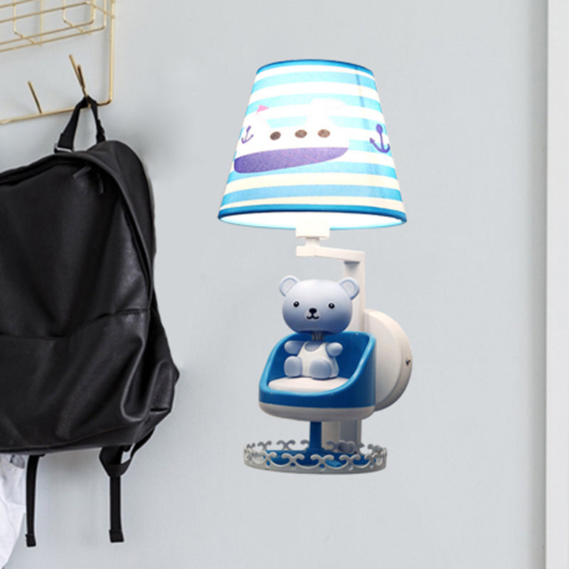 Skørter | Nursing Room Toy Bear Wall Lamp with Ship Fabric 1 Head Children Blue Wall Lamp